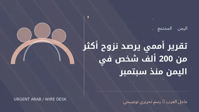 رسم توضيحي أصلي غير فوتوغرافي: تقرير أممي يرصد نزوح أكثر من 200 ألف شخص في اليمن منذ سبتمبر